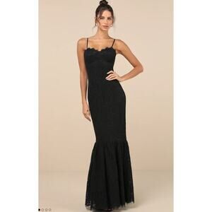 New without Tags Luslus Instinctively Black Lace Bustier Trumpet Maxi Dress SZ M